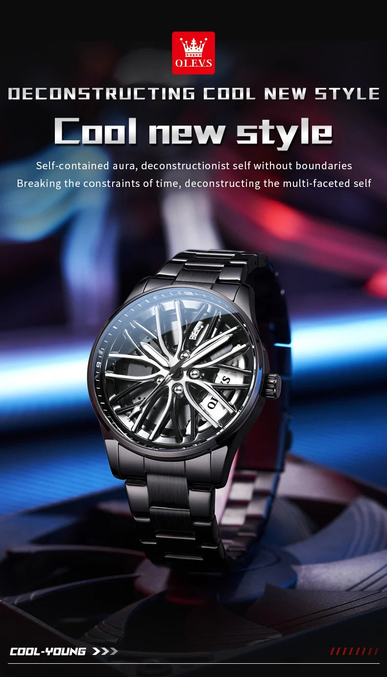 OLEVS Men Watches Waterproof Rotary Sport Car Rim Man Luxury Watch High Quality Fashion Stainless Steel Quartz Men's Watches