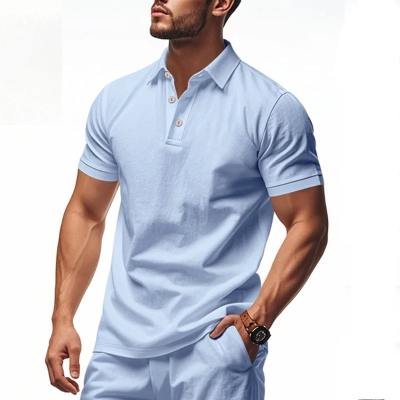 2025 New Solid Color Polo Shirt Men's Short Sleeve Button T shirts Lightweight Streetwear Casual Tops men Breathable Polo Shirt