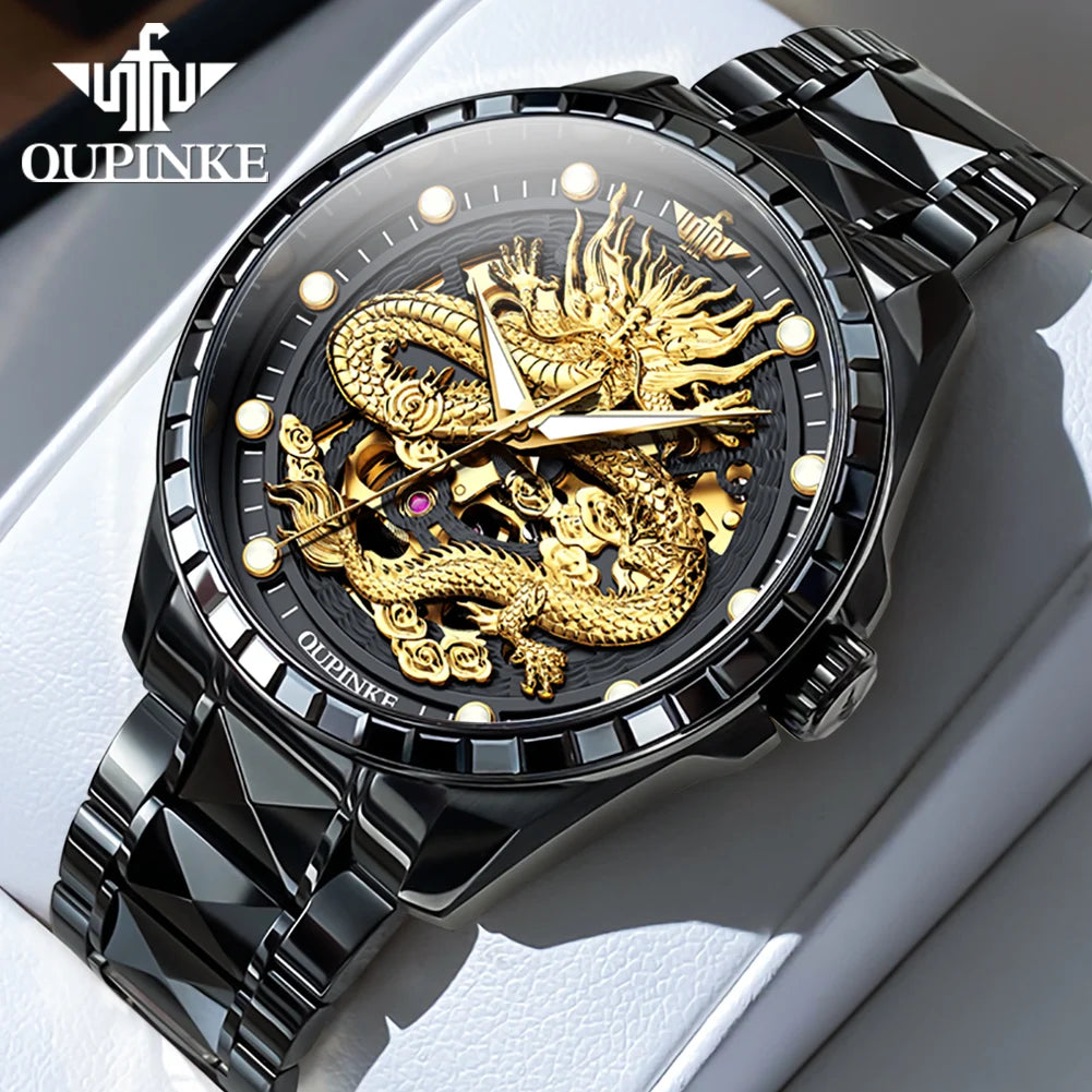 OUPINKE 3276 Mans Watch Luxury High Quality Mechanical WatchTungsten Steel Waterproof Luminous Watches For Man Gifts Dragon Dial