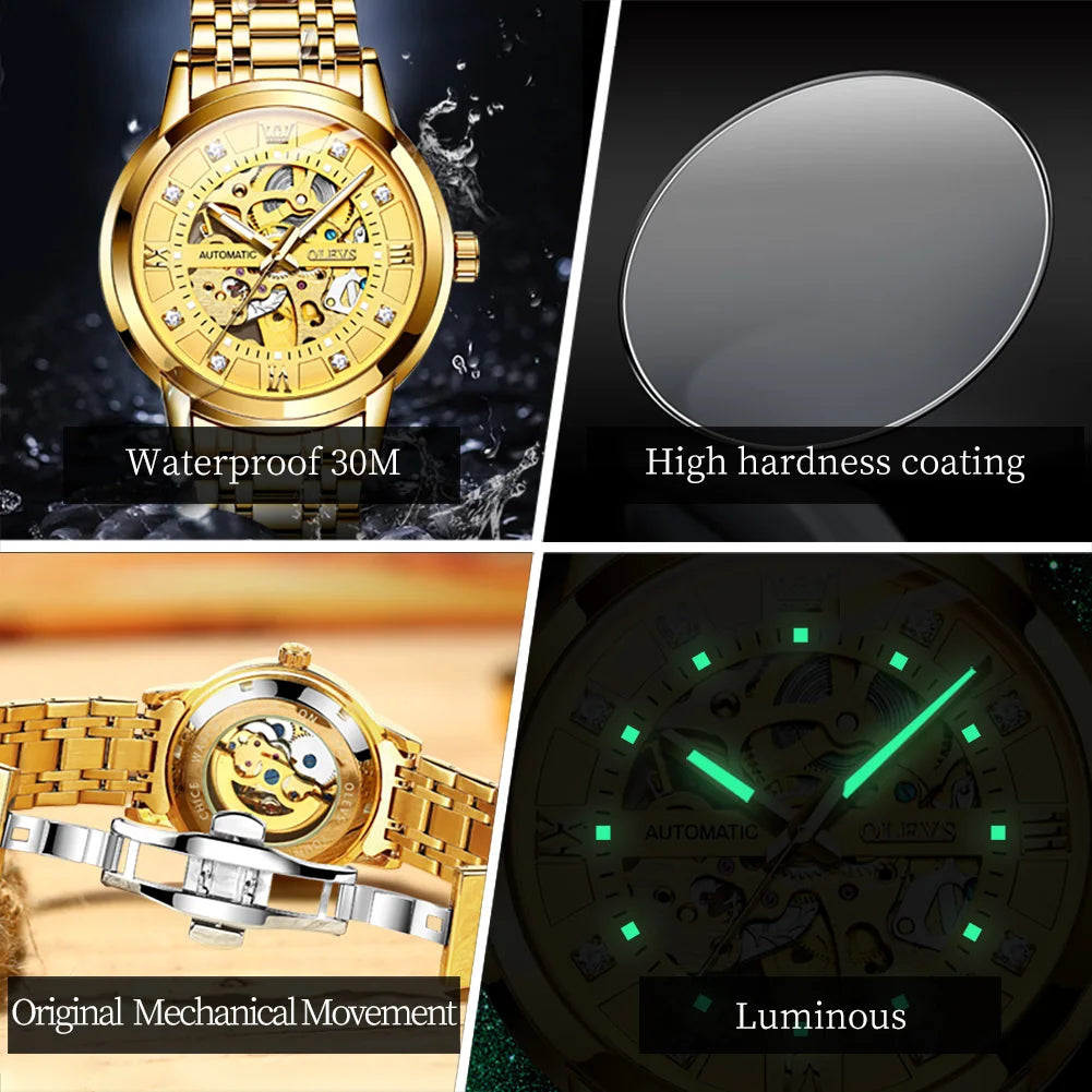 OELVS 9901 Luxury Men's Watches Fashion Dress Automatic Mechanical Wristwatch Waterproof Luminous Hollow Watch for Man Reloj