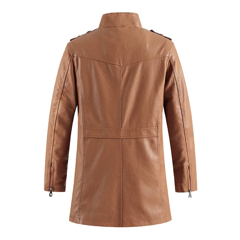 Coat Long Outwear Fashion Warm Casual Vintage Clothing Men Biker Jackets New Mens Long Slim Thick Fleece Winter Leather Jacket