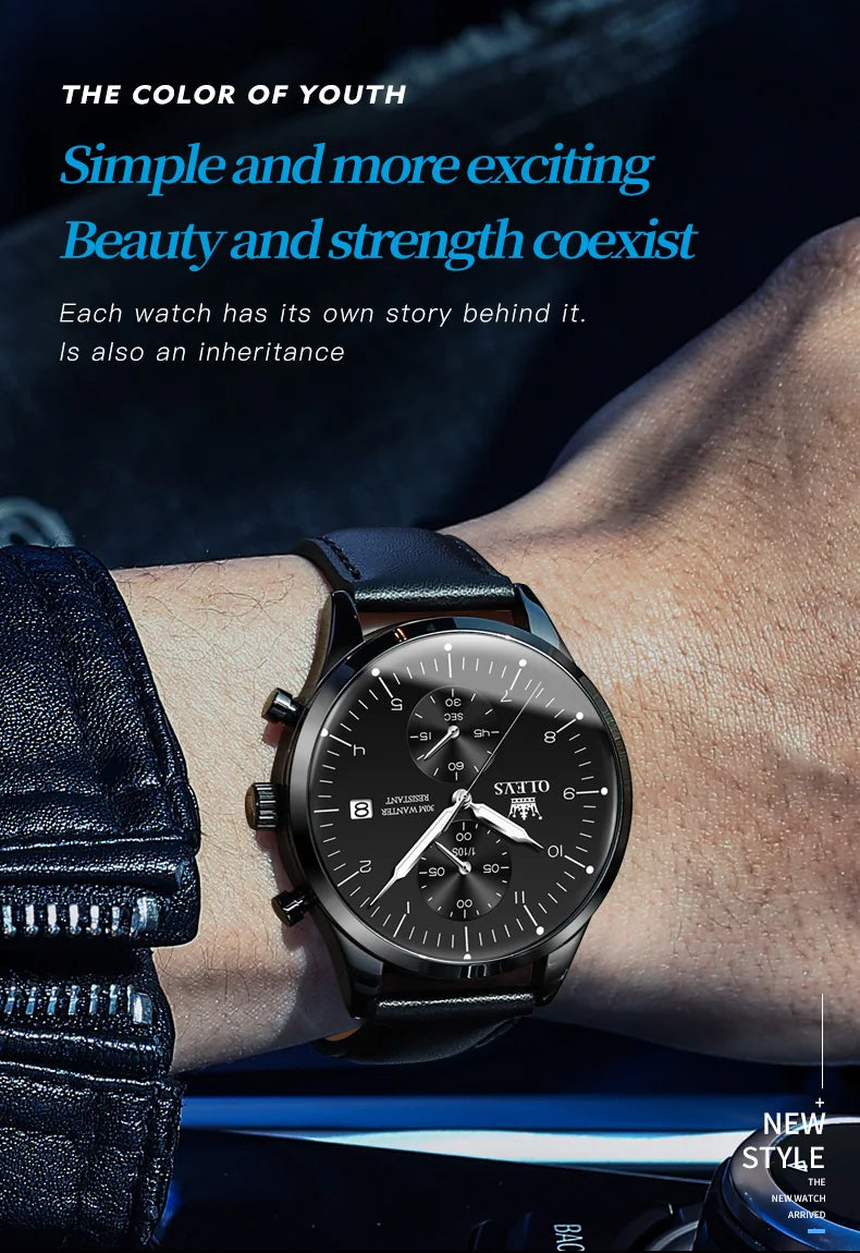 OLEVS Original Men's Watches Luxury Top Brand Leather strap Quartz Male WirstWatch Waterproof Date Business Quartz Watch for Man