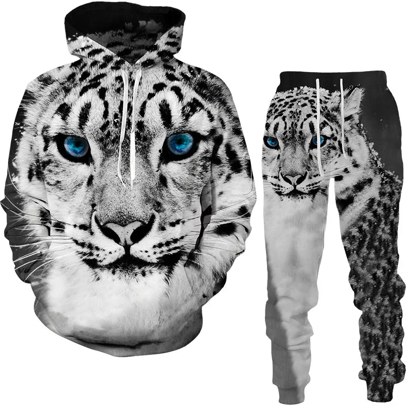 Animal Tiger 3d Printed Men's Tracksuit Set Casual Hoodie and Pants 2pcs Sets Autumn Winter Fashion Streetwear Man Clothing Suit