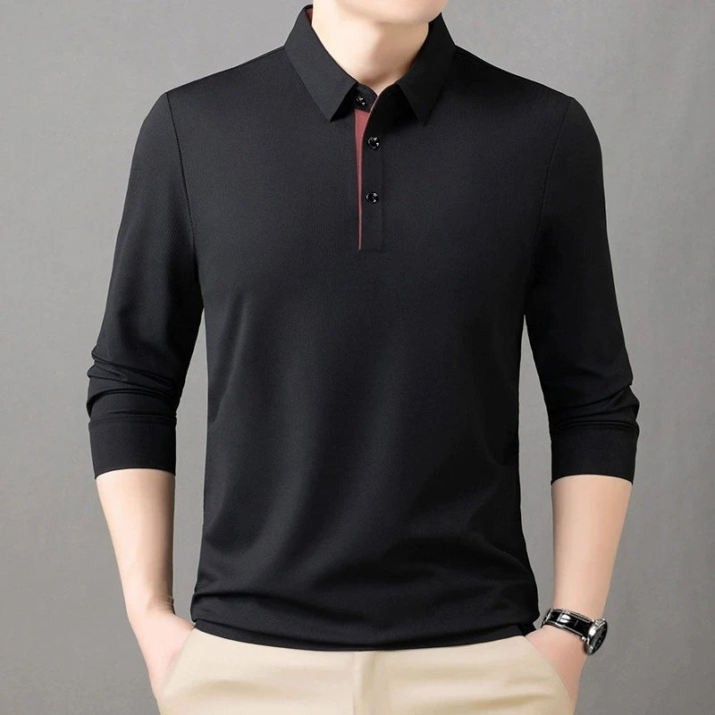 New Fashion Solid Polo Shirt Men Korean Fashion Clothing Long Sleeve Casual Fit Slim Man Polo Shirt Button Collar Tops