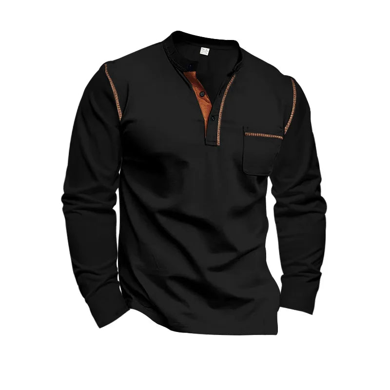 Men's Long-Sleeved Polo Shirt European and American, Stand-up Collar Casual Foreign Trade Spring Summer 2024