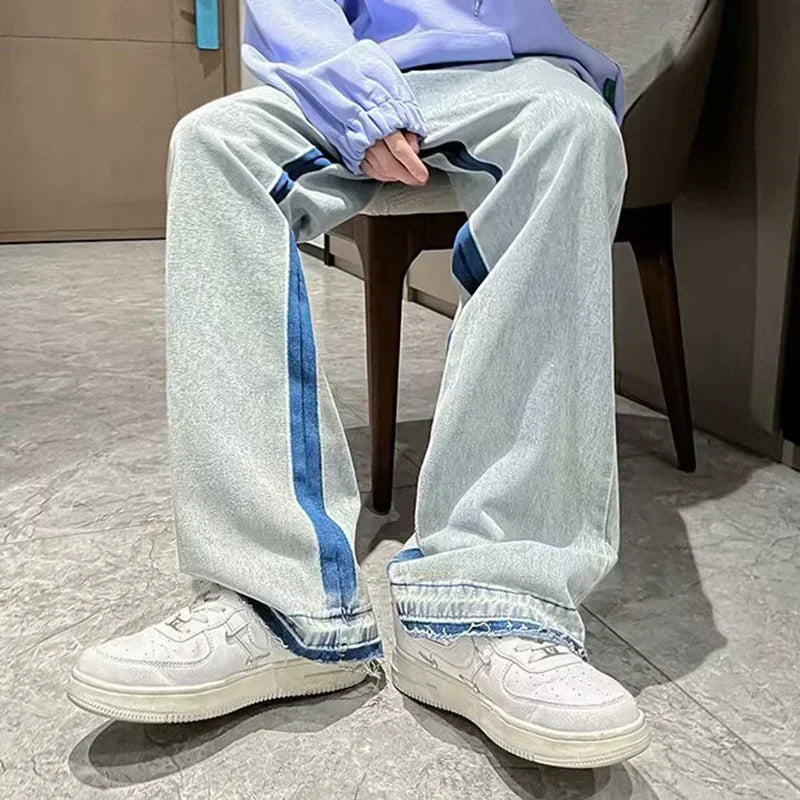 Man Fashion Casual Jeans Male Hip-hop Chic Loose Straight Leg Brand Retro Streetwear Pants Letter Print Goth Punk Baggy Trousers