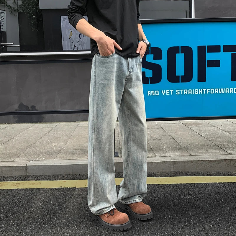 M-XXXXXL Flared Bolt Print Jeans Stitched Denim Pants Vintage Retro High Waisted Bell Bottom Trousers for Men Casual Streetwear