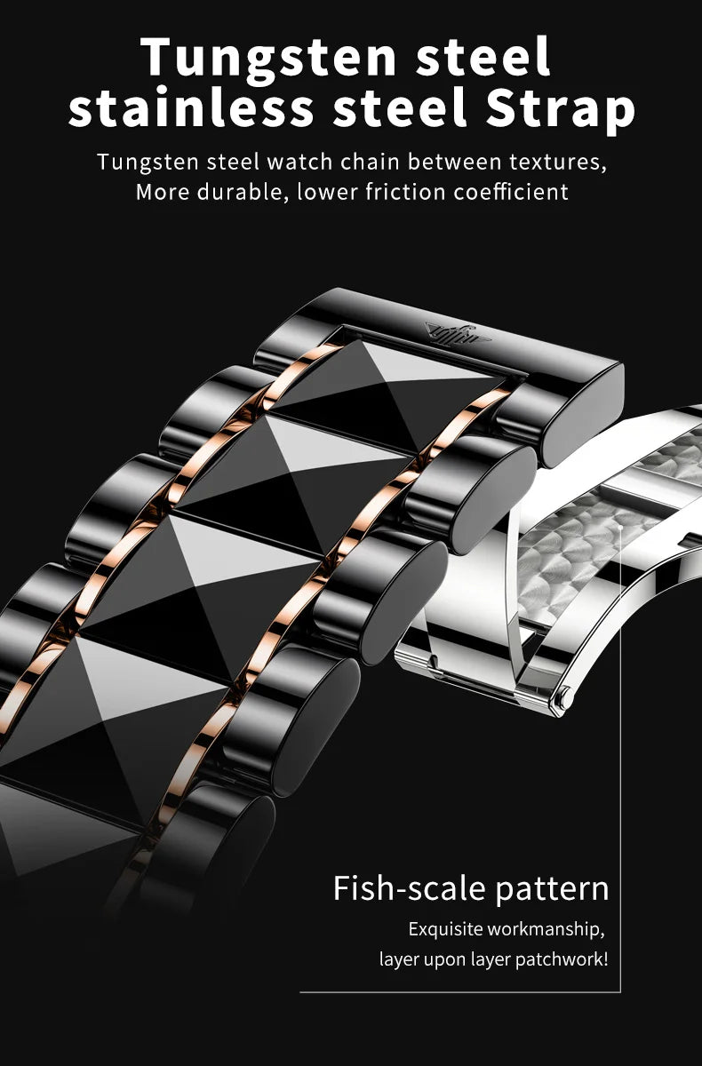 OUPINKE 3236 Men Watch Hollow Skeleton Date Luxury Mechanical Watch For Men Deep Waterproof Roman Scale Male Business Wristwatch