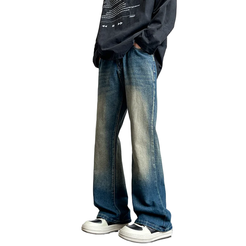2025 Spring New Fashionable Jeans Design Sense Men's Gradient Color Washed Straight Tube Men's Denim Pants Wide Leg Denim Pants