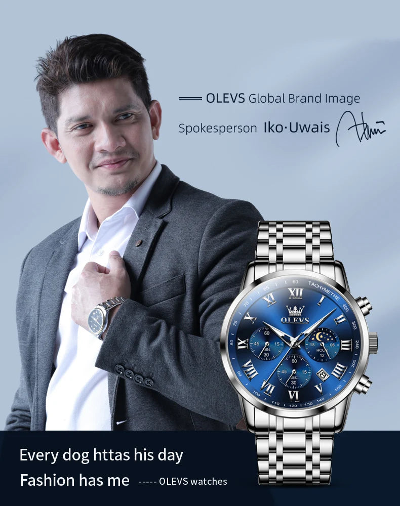 OLEVS 5529 Luxury Quartz Watch For Men Roman Scale Moon Phase Chronograph Man Watches Waterproof Luminous Calendar Wrist Watch
