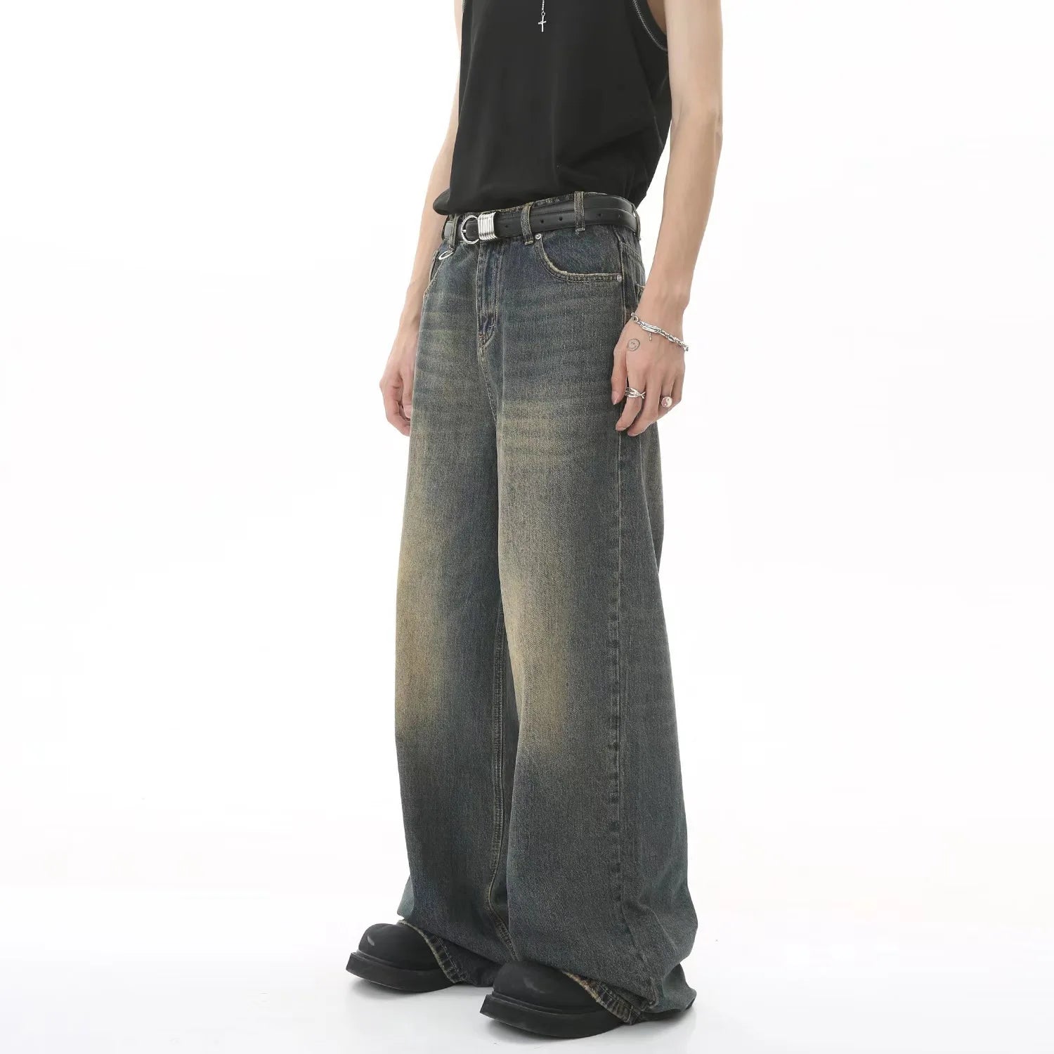 Baggy jeans men Mopping pants jeans Men's Denim Pant Nostalgic Washed Male Jeans Straight Casual Menwear Loose Wide Leg Trousers