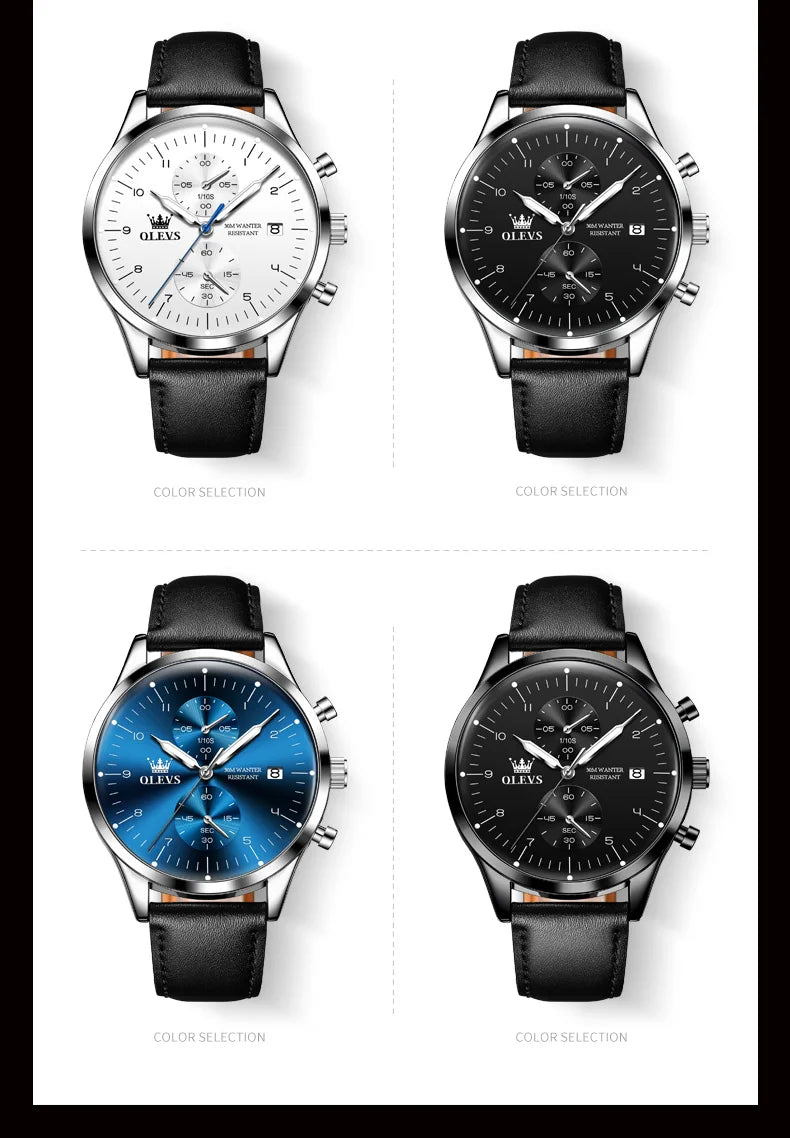 OLEVS Original Men's Watches Luxury Top Brand Leather strap Quartz Male WirstWatch Waterproof Date Business Quartz Watch for Man