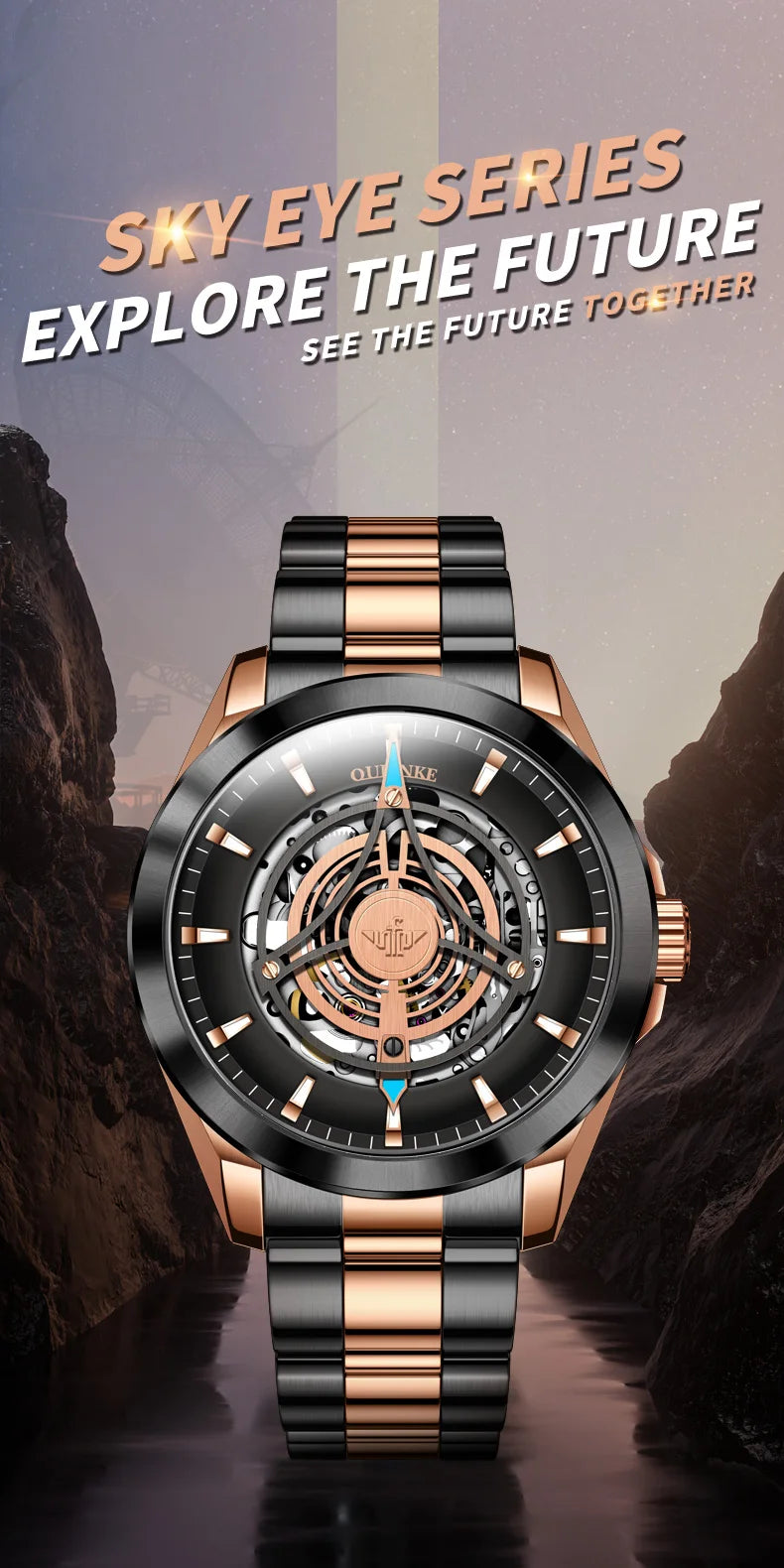 OUPINKE 3206 Men's Watches Sky Eye Automatic Mechanical Wristwatch for Man Waterproof Stainless Steel Luminous Sapphire Luxury