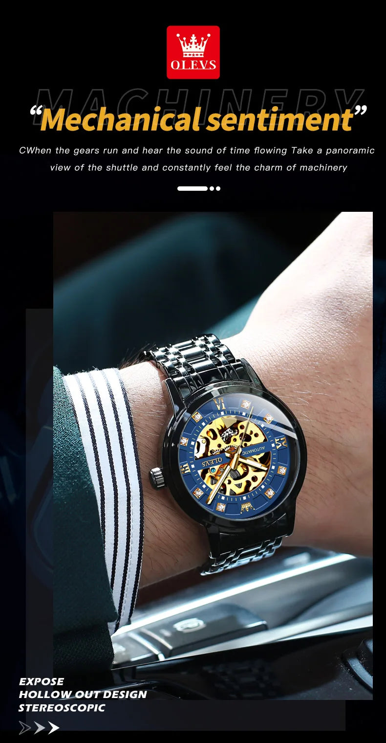 OELVS 9901 Luxury Men's Watches Fashion Dress Automatic Mechanical Wristwatch Waterproof Luminous Hollow Watch for Man Reloj