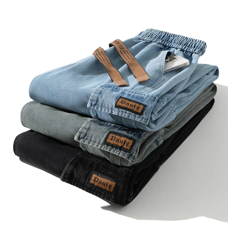 Autumn New Wide Leg Washing Jean Pants Men Trousers Neutral Solid Color Loose Casual Fashion Pocket Cargo Pants Big Size 8xl