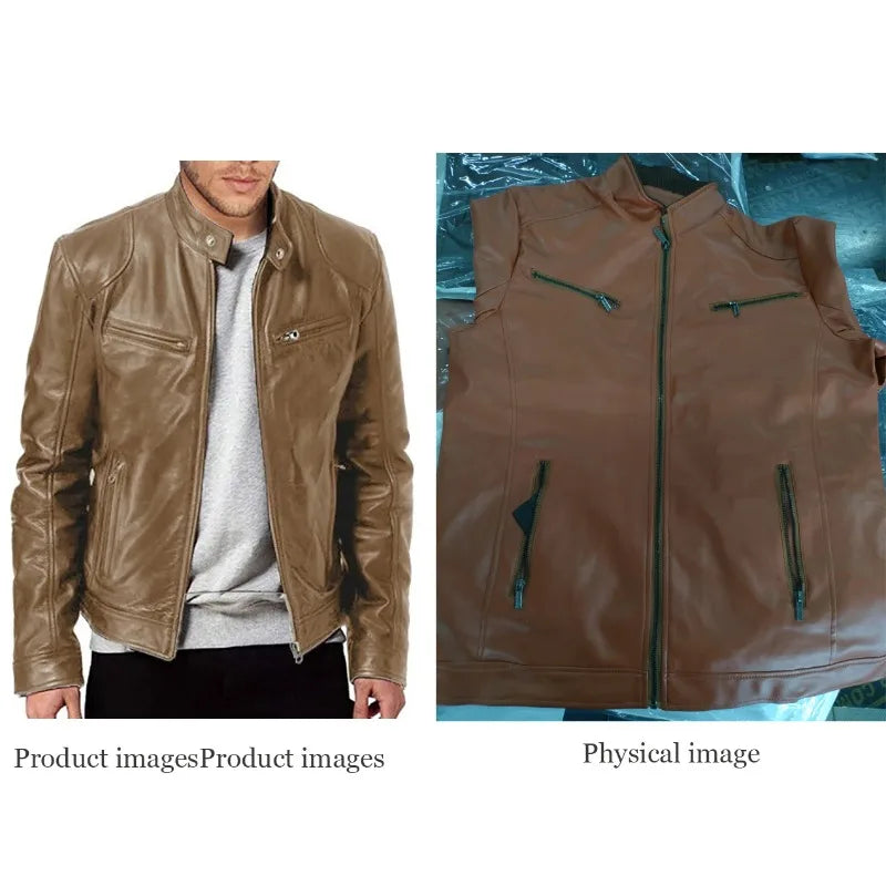 Motorcycle Leather Jackets Man Casual Fashion Coat Slim Fit Lapel PU Jackets Spring Autumn Windbreaker Leather Coat Male
