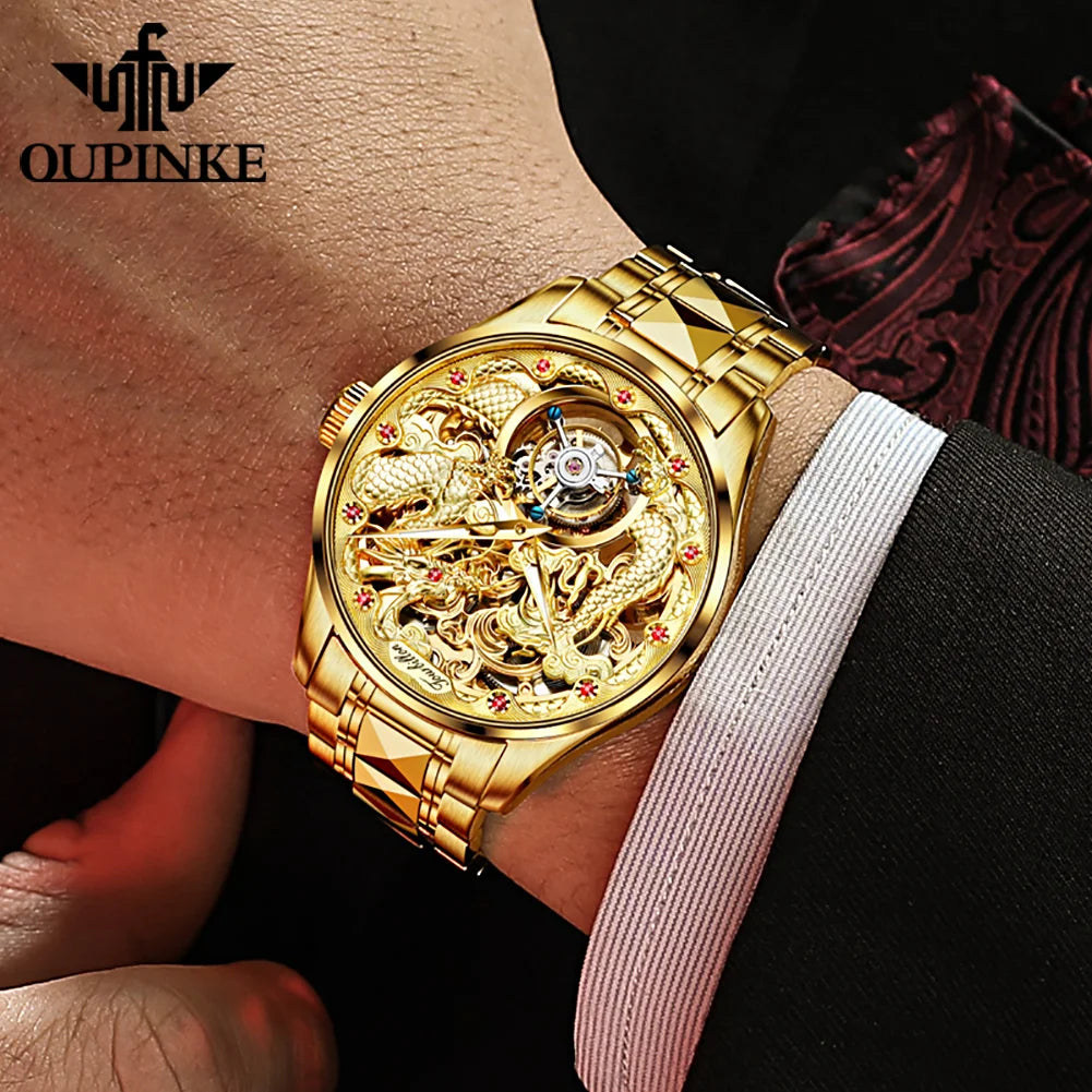OUPINKE 3176 Top Brand Luxury Men Mechanical Automatic Watches Automatic Movement Waterproof Sapphire Mirror Tourbillon Skeleton