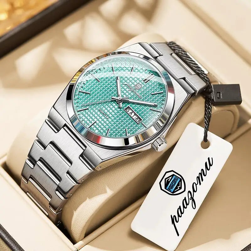 PAAZOMU Luxury Men Wristwatch Waterproof Luminous Date Week Watch For Man Stainless Steel Men's Watches Quartz Male Clock Sport