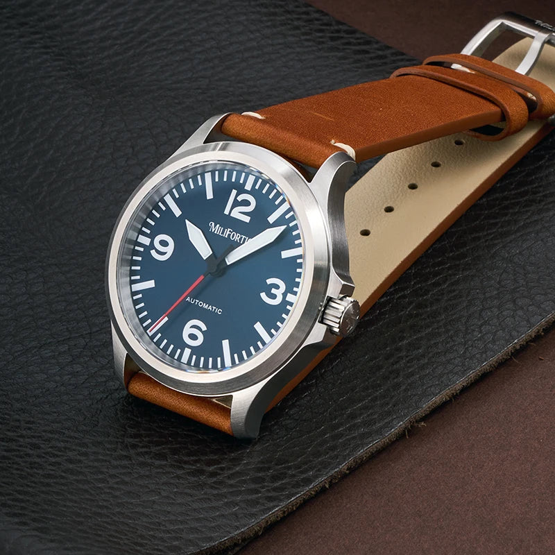 MF M096 Military Style Pilot Watch 856 Homage Large Arabic Numerals Dial 100M Waterproof  NH38 Movement Auto Man Watches