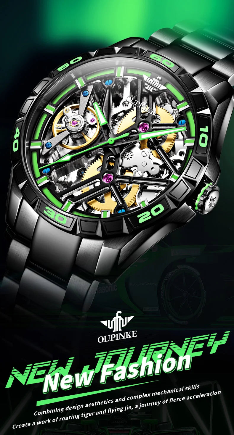 OUPINKE 3196 Fully Automatic Mechanical Watch Men Stainless steel Waterproof Green Night Light High-end Wristwatch Man