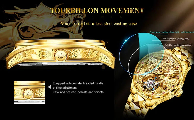 OUPINKE 3176 Top Brand Luxury Men Mechanical Automatic Watches Automatic Movement Waterproof Sapphire Mirror Tourbillon Skeleton