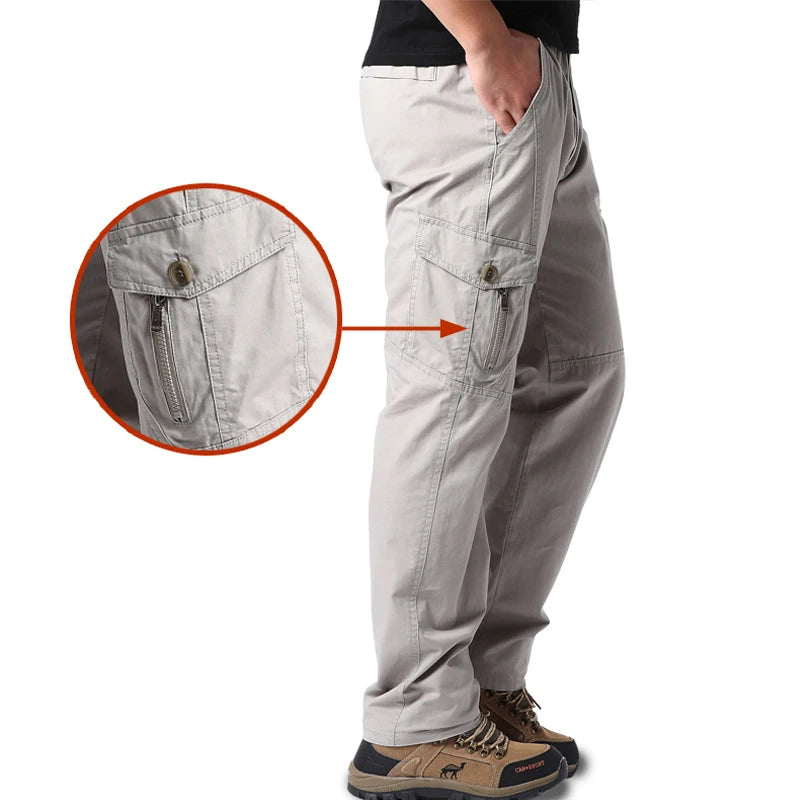 Plus Size Men's Cargo Pants Casual Loose Multi Pocket High Quality Cotton Pants Long Trousers Mens Jogger Pants 5XL 6XL