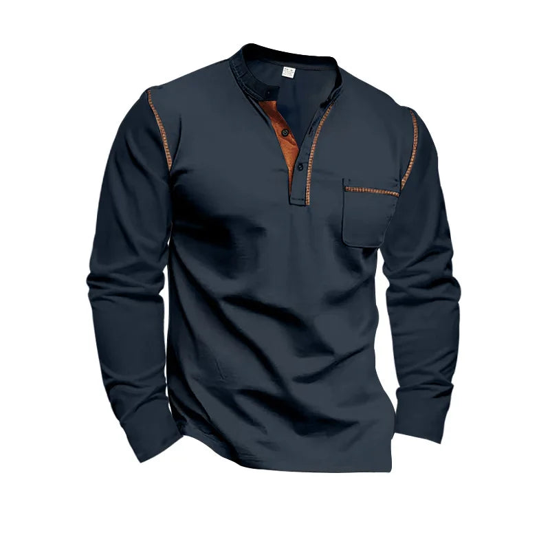 Men's Long-Sleeved Polo Shirt European and American, Stand-up Collar Casual Foreign Trade Spring Summer 2024