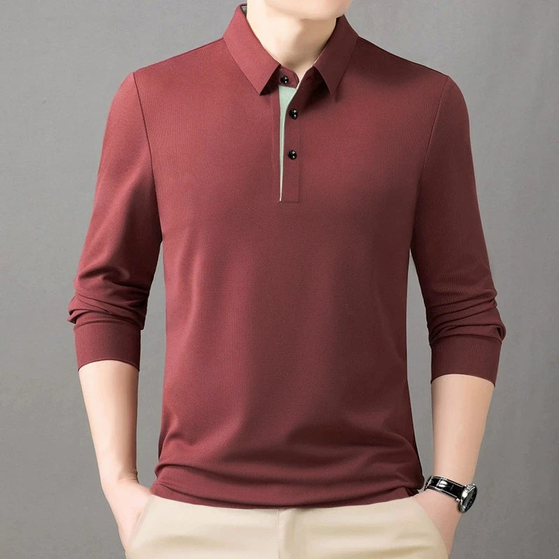 New Fashion Solid Polo Shirt Men Korean Fashion Clothing Long Sleeve Casual Fit Slim Man Polo Shirt Button Collar Tops