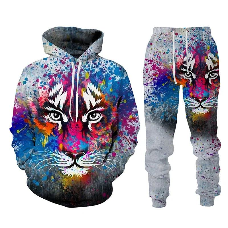 Animal Tiger 3d Printed Men's Tracksuit Set Casual Hoodie and Pants 2pcs Sets Autumn Winter Fashion Streetwear Man Clothing Suit