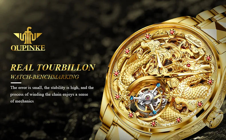 OUPINKE 3176 Top Brand Luxury Men Mechanical Automatic Watches Automatic Movement Waterproof Sapphire Mirror Tourbillon Skeleton