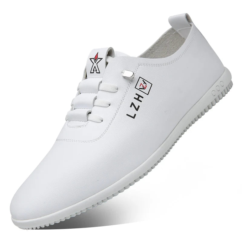 Yearcon Men's Slip-On Leather oes Breathable Thin Faionable Soft Bot And Anti-Slip Casual Lace-Up round Toe Rubber Sole