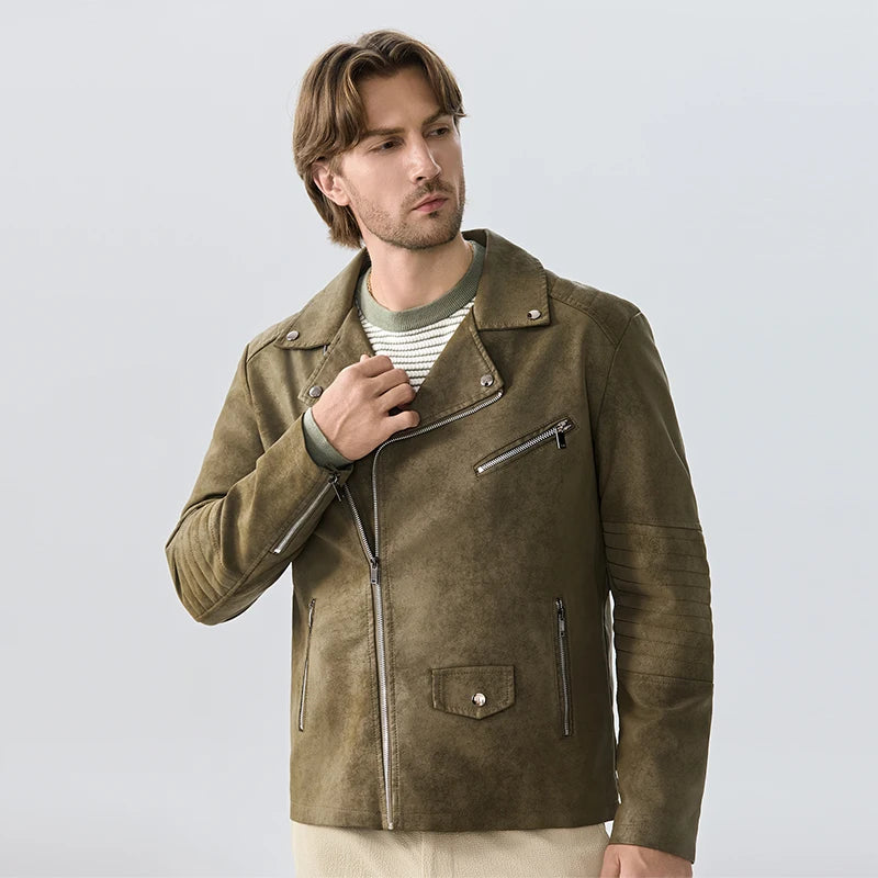 High-end Suede Leather Jacket Winter Men New American Punk Handsome Windproof Men Clothes Male Retro Brown Lapel Jacket