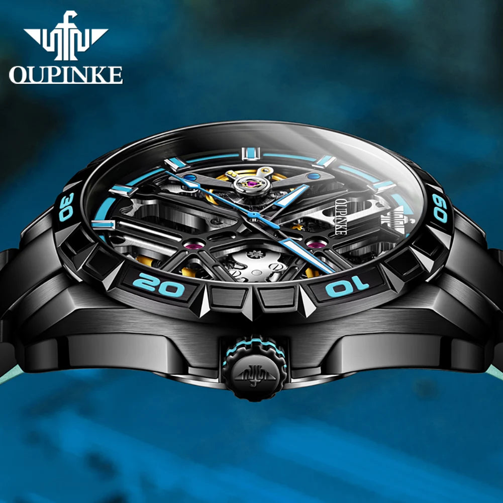 OUPINKE 3196 Luxury Business High Quality Mens Watch Skeleton Automatic Mechanical Watch 50M Waterproof Luminous Sports Watches