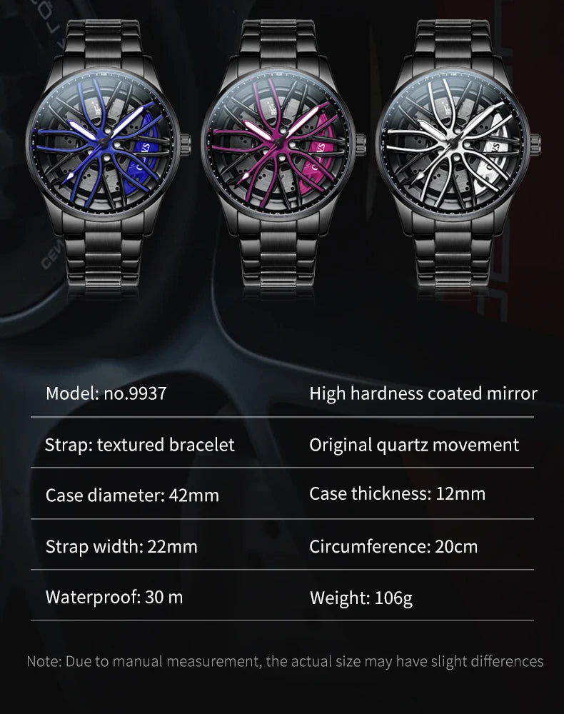 OLEVS Men Watches Waterproof Rotary Sport Car Rim Man Luxury Watch High Quality Fashion Stainless Steel Quartz Men's Watches