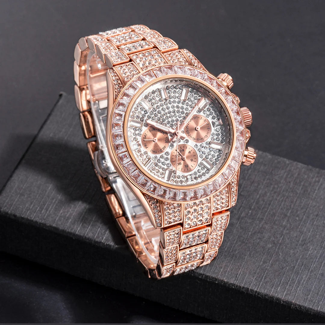 MISSFOX Blingbling Wristwatch For Men Luxury Colour Diamond Calendar Quartz Watch Hip Hop Fashion Waterproof Man Clock Hot Sale