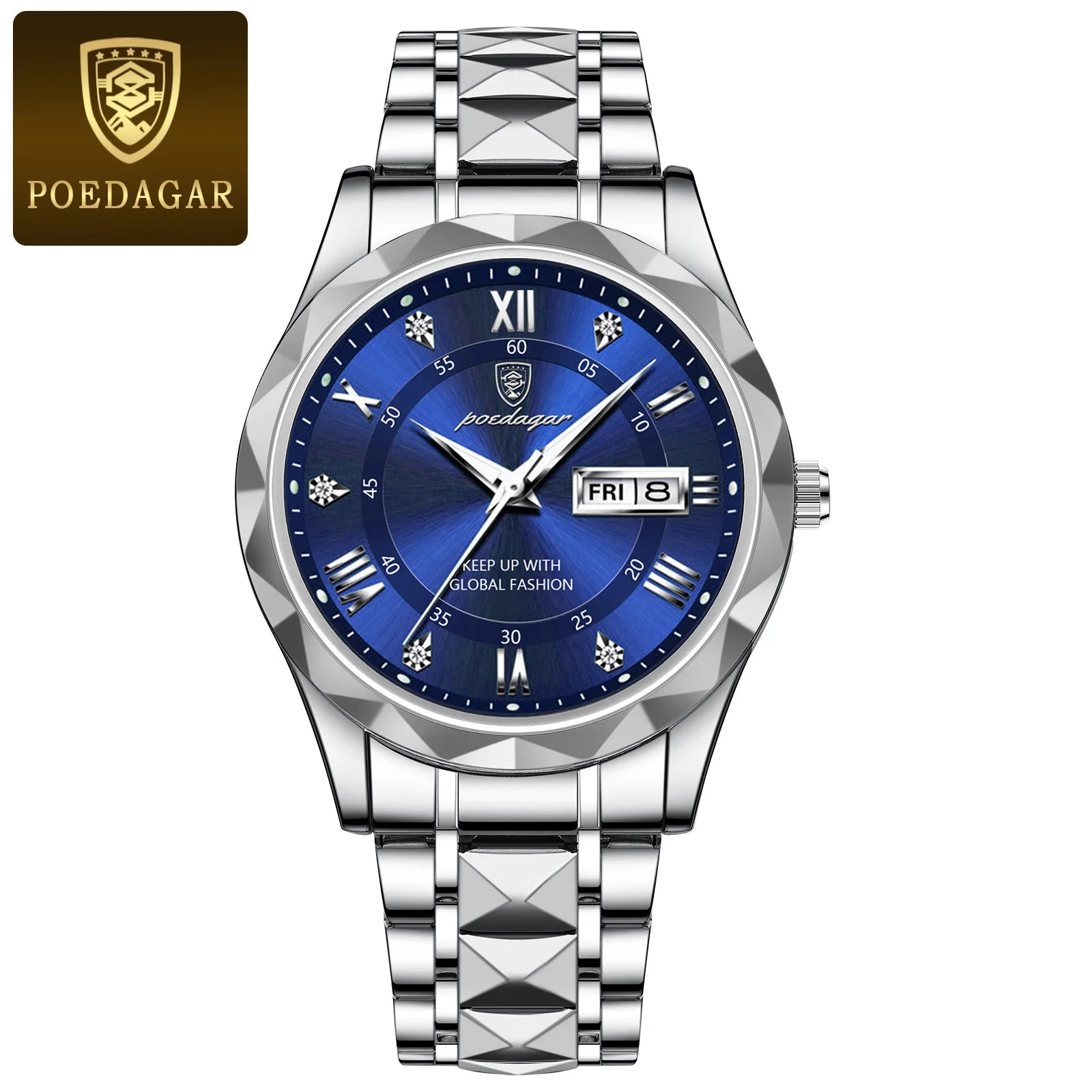 POEDAGAR Luxury Business Men's Watches Waterproof Stainless Steel Luminous Man Wristwatch Date Week Quartz Sport Men Watch Reloj