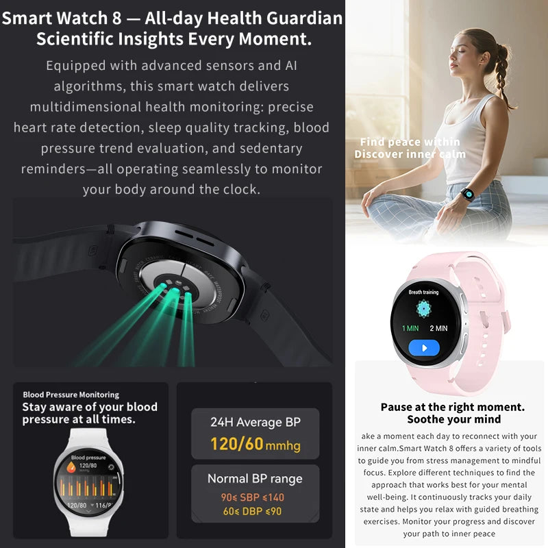 2025 New Watches 8 Mini GPS Track Smart Watch For Men Women Health Sport AMOLED Heart Rate Bluetooth Call Waterproof Smartwatch