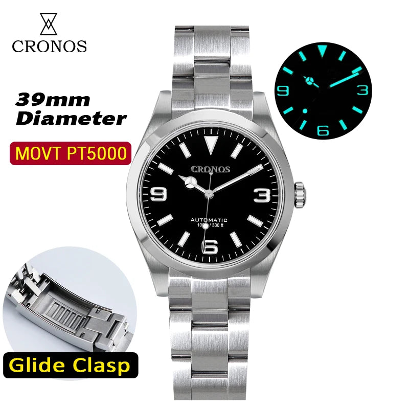 Cronos EX Diver Mechanical Men Watch 39mm Automatic PT5000 Sapphire Glass Bushed Bracelet Glide Clasp 10ATM  L6031