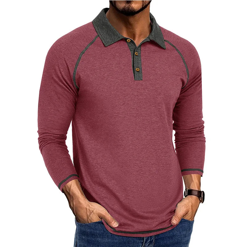 Men's Long Sleeve Polo Shirt Casual Turn Down Collar T Shirt for Men Autumn Tops Available in Multiple Colors