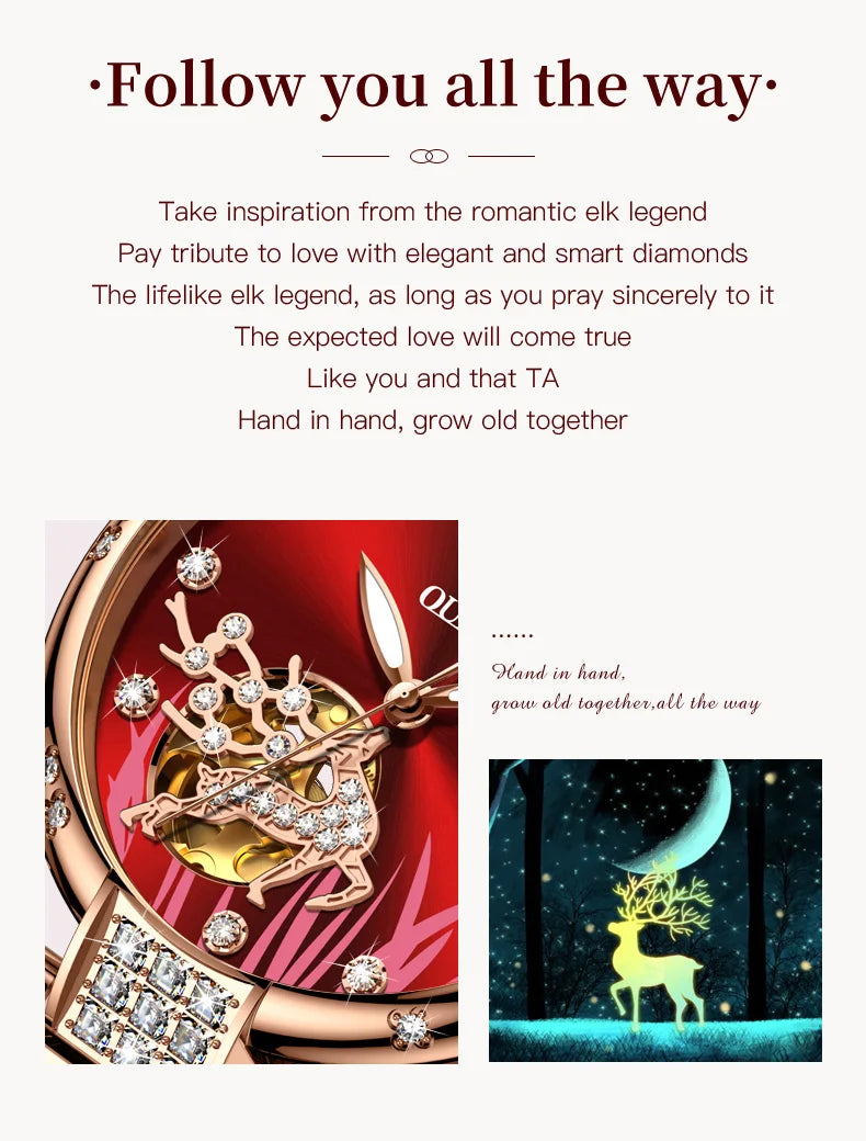 OUPINKE 3211 Women's Watch Elegant Rose Gold Diamond Ceramic Automatic Machinery Women's Watch Luxury Brand Women's Bracelet Set