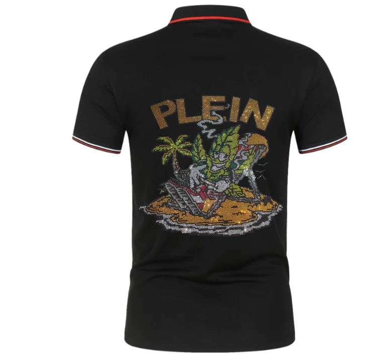 Men's Polo Shirt from Designer Brand, Fashionable and Well-Tailored with Rhinestones