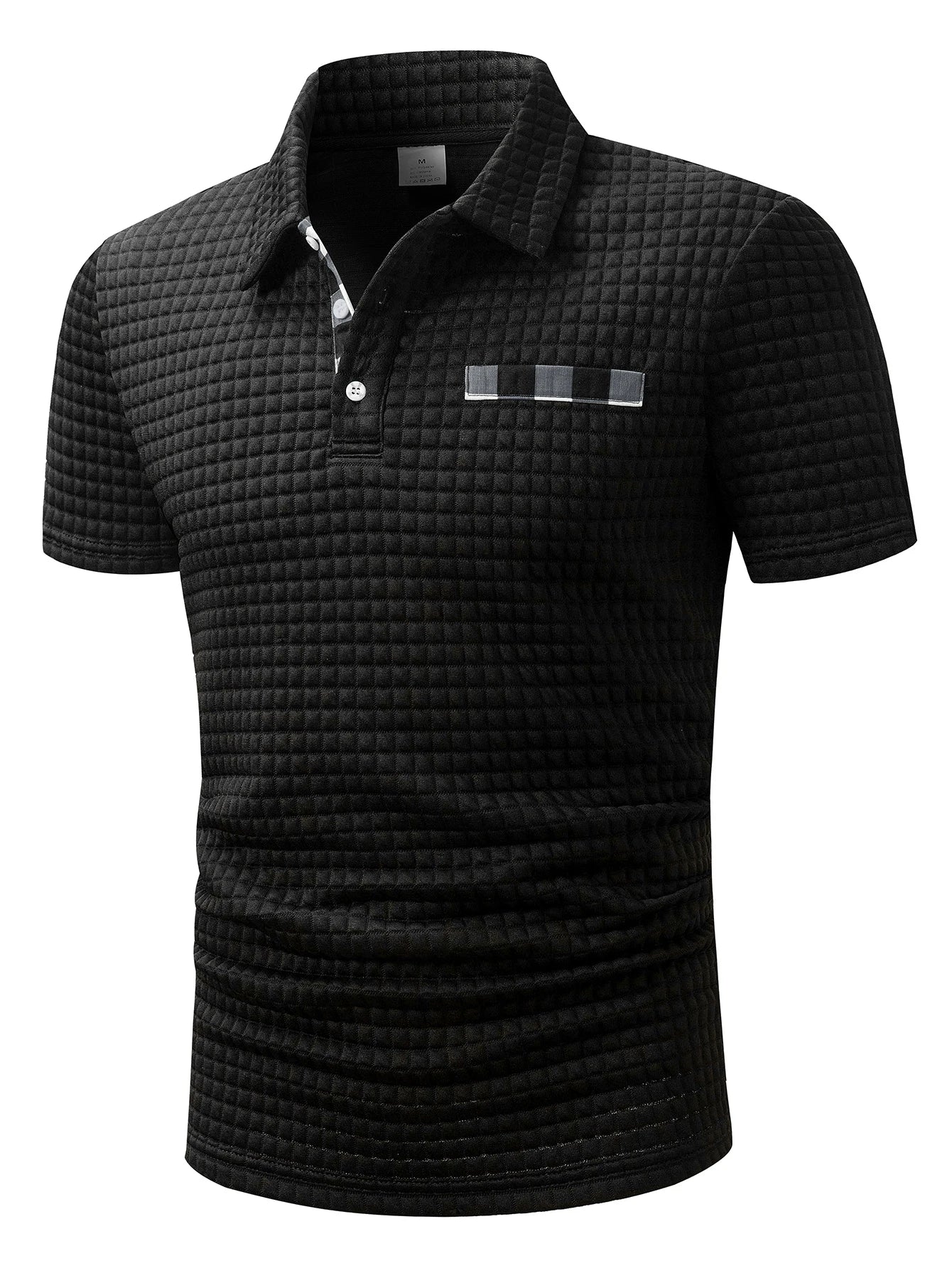 Men's Polo Shirt with Square Plaid Texture Fabric, Solid Color Pattern, Short-Sleeve Polo Collar Top, Non-Positioned Digital Print Fabric, Irregular Plaid Pattern, Fashionable Casual Daily Wear, Business Casual Wear