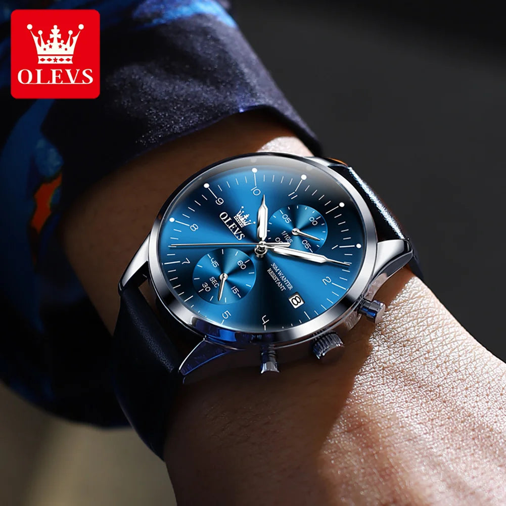OLEVS Original Men's Watches Luxury Top Brand Leather strap Quartz Male WirstWatch Waterproof Date Business Quartz Watch for Man
