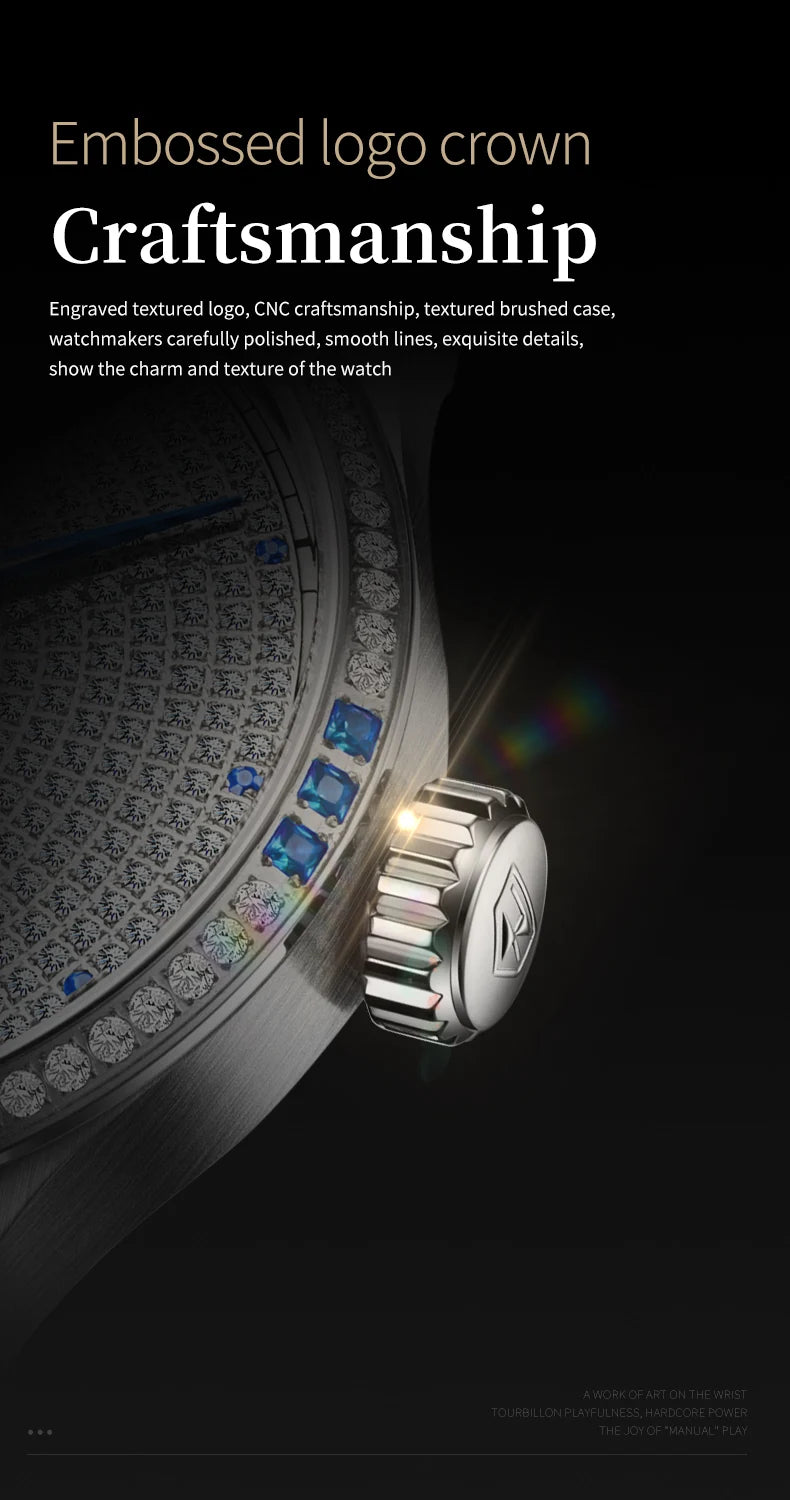 JSDUN Fully Diamond Tourbillon Automatic Watch for Men Genuine Leather Strap Sapphire Mirror Luxury Mechanical Man Wrist Watches