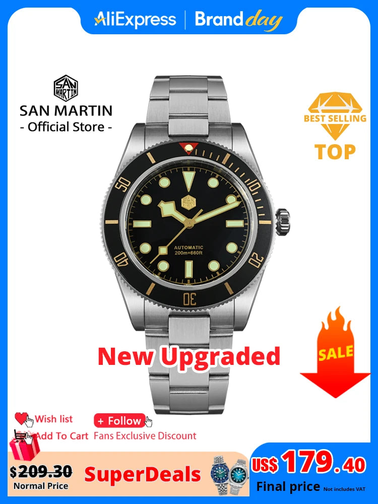 San Martin New 40mm BB58 Retro Luxury Diver Watch NH35 Automatic Mechanical Watches For Men Sapphire Luminous 20Bar Reloj SN0008
