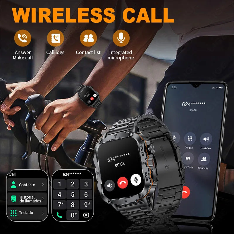 LIGE 2025 Rugged Military Smart Watch Men Outdoor Watches lP68 Waterproof 1.95" Al Voice BT Call Man Smartwatch For Android IOS