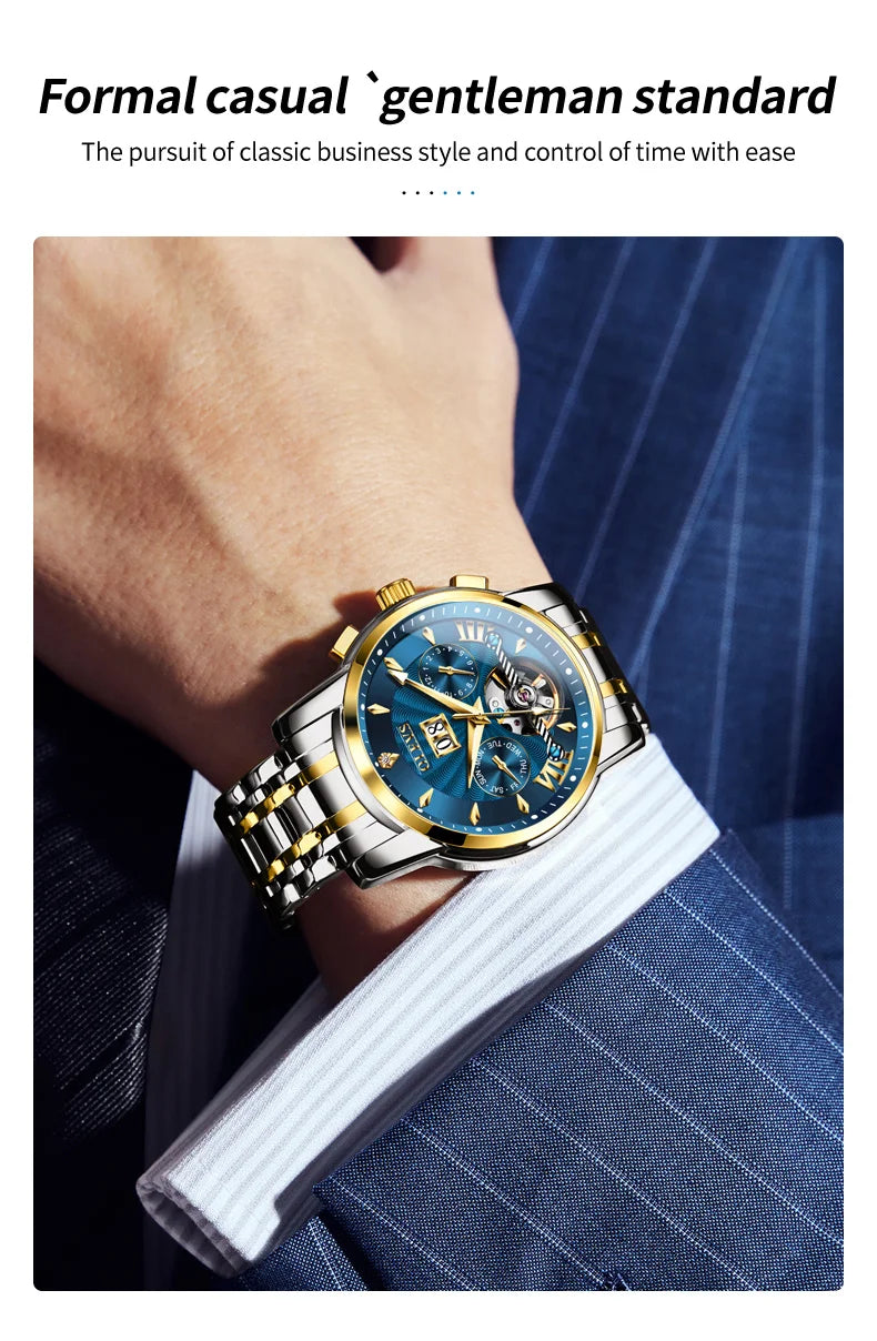 OLEVS Luxury Top Brand Watch for Men Automatic Mechanical Watches Waterproof Stainless Steel Skeleton Design Man Wristwatch