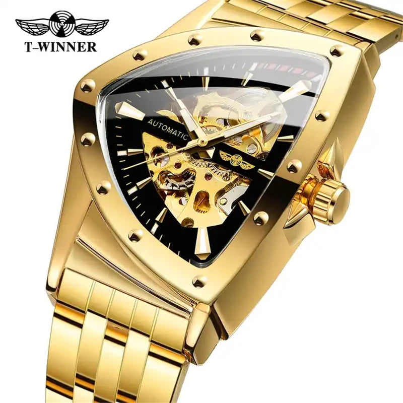 WINNER 395S Stainless Steel Top Brand Waterproof Triangle Skeleton Hollow Mechanical Sports Men's Automatic Watch reloj hombre