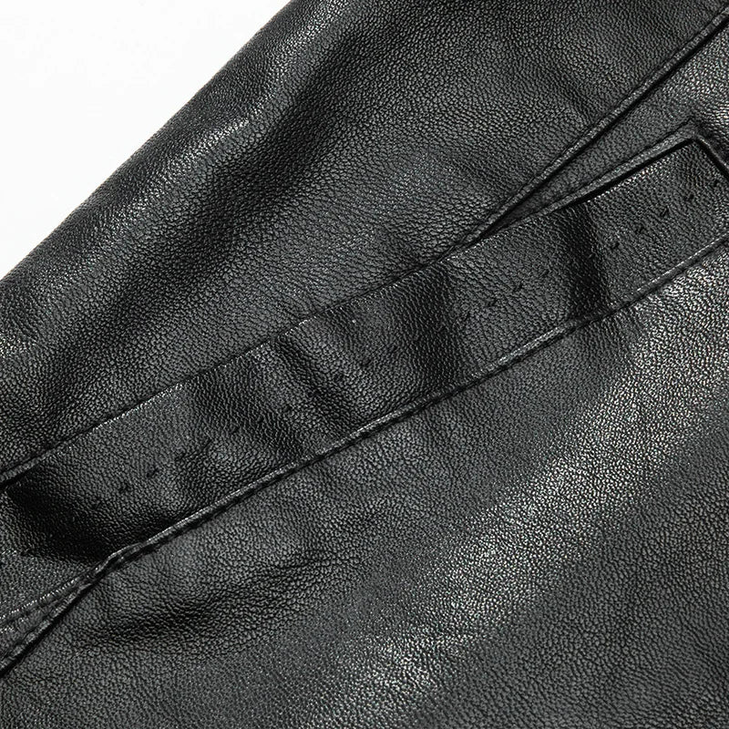 Man Leather Jacket Autumn New Street Trend Motorcycle Punk Male Coat Turn Down Collar Long Sleeves Windproof Men Outerwear
