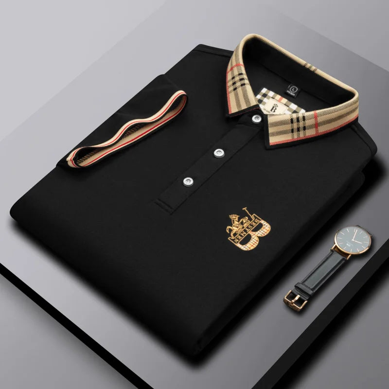 Men's brand high-quality summer textured embroidered polo shirt new solid color casual fashion breathable top
